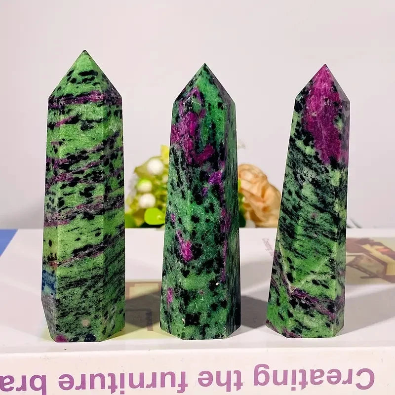 1Pc Natural Crystal Ruby Zoisite Tower 6 Faceted Single Point Tower for Meditation