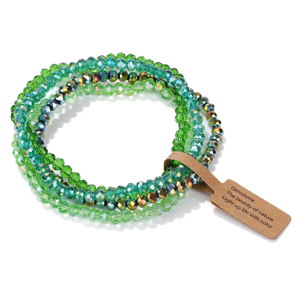 4Pcs/Set Shinning Crystal Beads Elastic Bracelet Bohemian Faceted Colorful Crystal Glass Beaded Bracelet Bangles Set for Women