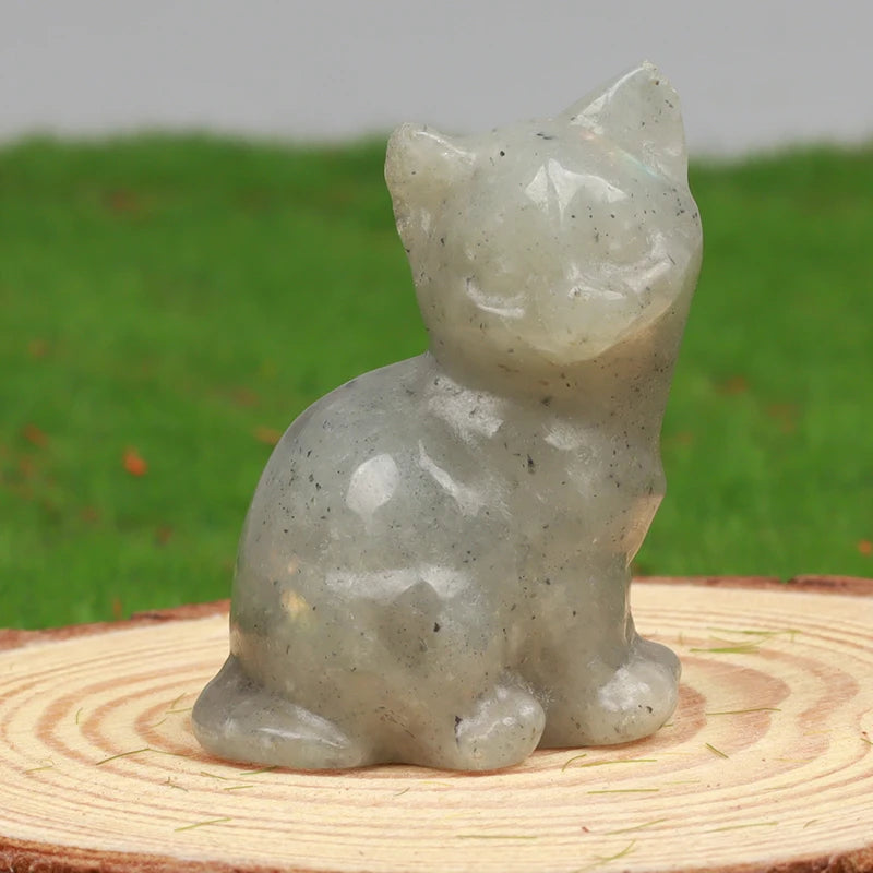 Hand Carved Crystal Cat Animal Figurine, Natural Stone, Amethyst, Mini Animal Kitty Statue, Craft Chakra Meditation Decor