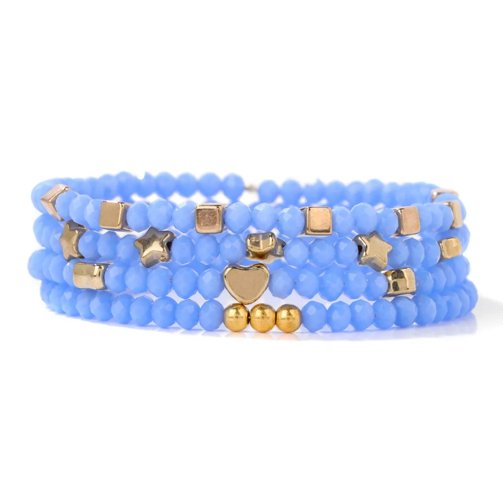4Pcs/Set Shinning Crystal Beads Elastic Bracelet Bohemian Faceted Colorful Crystal Glass Beaded Bracelet Bangles Set for Women