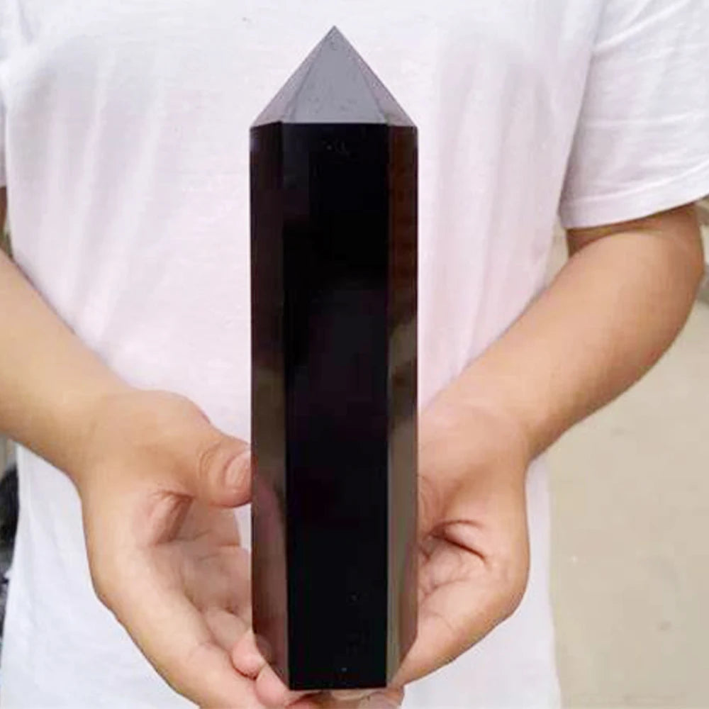 15Cm Natural Obsidian Single Pointed Hexagonal Prism Crystal Point Wand Tower Pillar Home Decoration Gift Stones Crafts Ornament