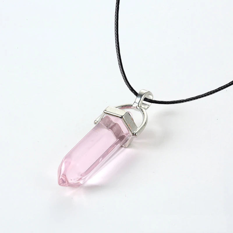 2025 Hexagonal Column Quartz Necklaces Turquoises Pink Crystal Pendent Necklace for Women Chain Natural Stone Choker Jewelry