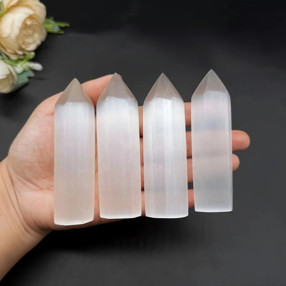 Natural Selenite Tower Crystal Quartz Point Reiki Healing Hexagonal Prisms Obelisk Wand Chakra Gemstones Gypsum Room Decoration