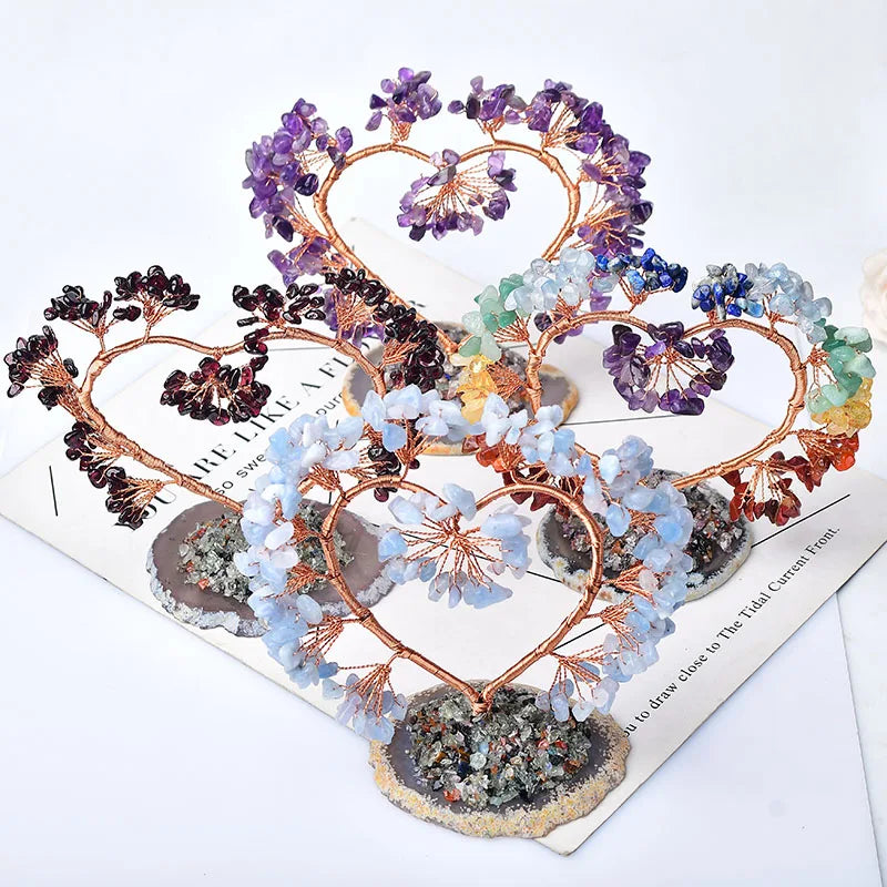 Natural Crystal Amethyst Lucky Tree Love Handmade Gemstone Decoration Agate Slices Stone Mineral Ornaments Office Decor Gift
