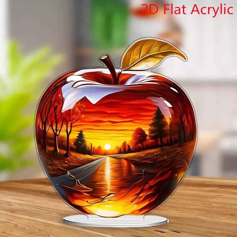 2D Crystal Apple Figurine Paperweight, Clear Apple Collectible Figurines Crafts, Home Office Handmade Statue Ornament Decoration