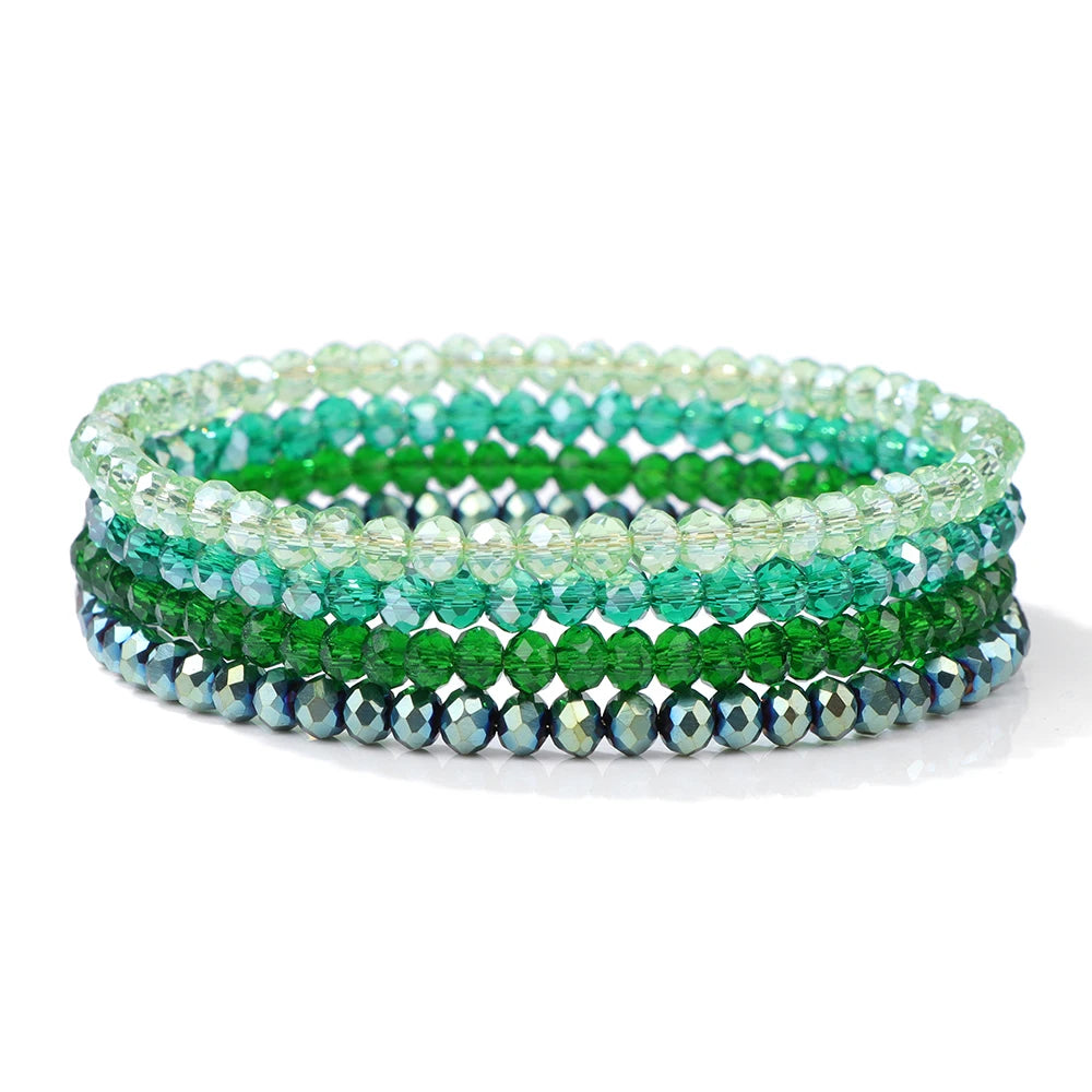 4Pcs/Set Shinning Crystal Beads Elastic Bracelet Bohemian Faceted Colorful Crystal Glass Beaded Bracelet Bangles Set for Women