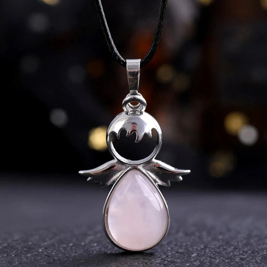 1Pc Fairy Tale Angel Wings Crystal Water Drop Pendant Necklace Healing Natural Crystal Stone Pendant Necklace Jewelry
