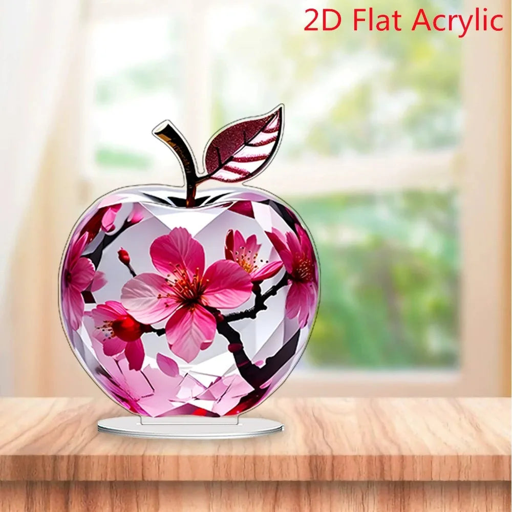 2D Crystal Apple Figurine Paperweight, Clear Apple Collectible Figurines Crafts, Home Office Handmade Statue Ornament Decoration