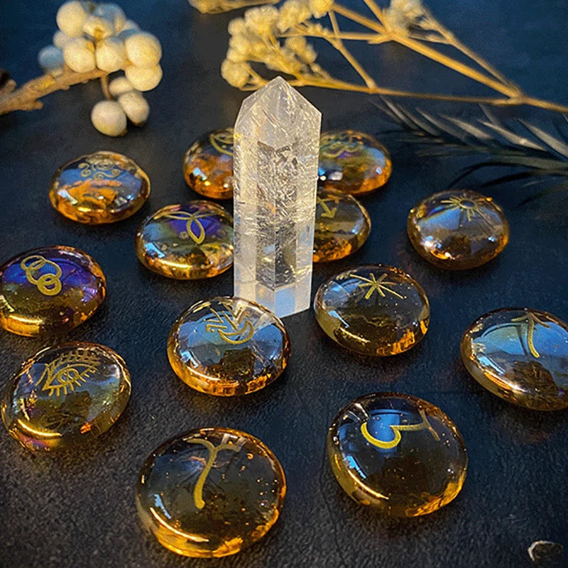 Runes Set 13 Pcs Rune Stones Witches Runes Kit Multifunctional Handicrafts Tools Portable Witch Supplies for Altar Divination