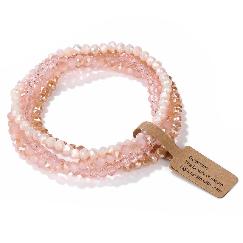 4Pcs/Set Shinning Crystal Beads Elastic Bracelet Bohemian Faceted Colorful Crystal Glass Beaded Bracelet Bangles Set for Women