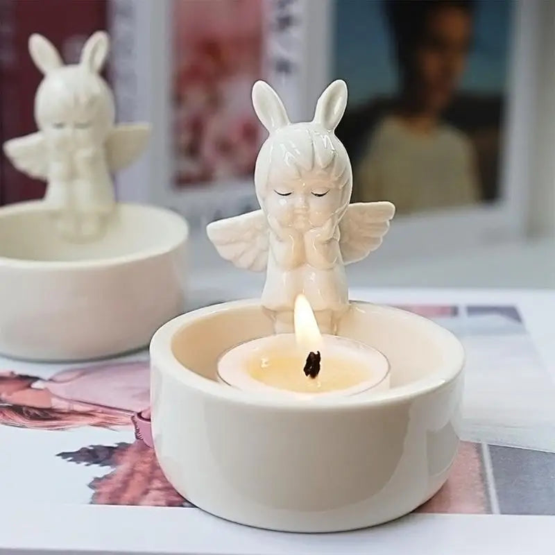 Cute Candle Stick Holder Ceramic Romantic Angel Modeling Tea Light Holders Tea Light Holders Creative Resin Sculpture Candle
