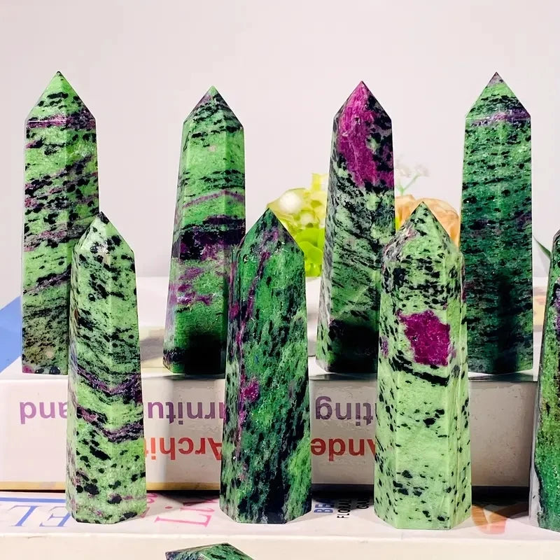1Pc Natural Crystal Ruby Zoisite Tower 6 Faceted Single Point Tower for Meditation