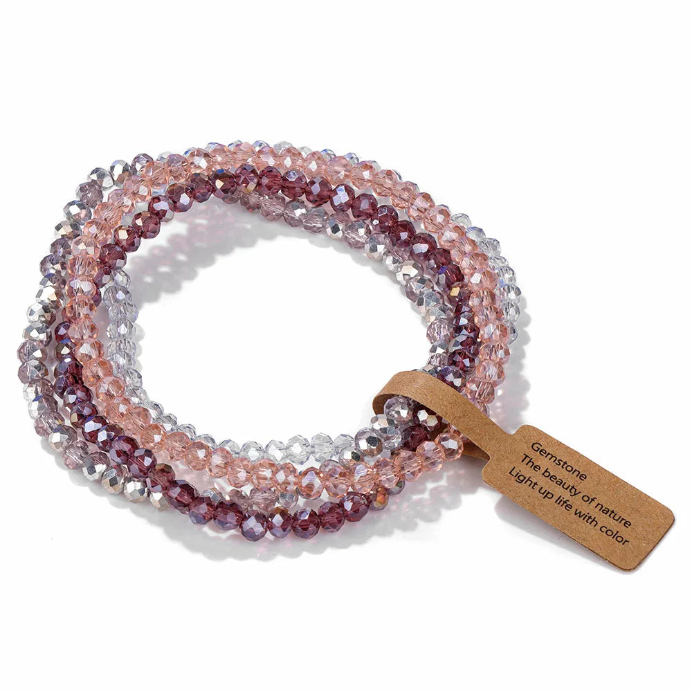 4Pcs/Set Shinning Crystal Beads Elastic Bracelet Bohemian Faceted Colorful Crystal Glass Beaded Bracelet Bangles Set for Women