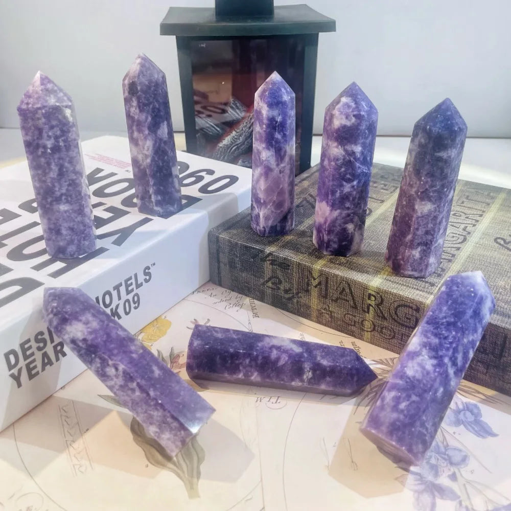1Pc Natural High Quality Lepidolite Tower Crystal Stone Wand Spiritual Healing Stone for Meditation Desk Decoration Holiday Gift