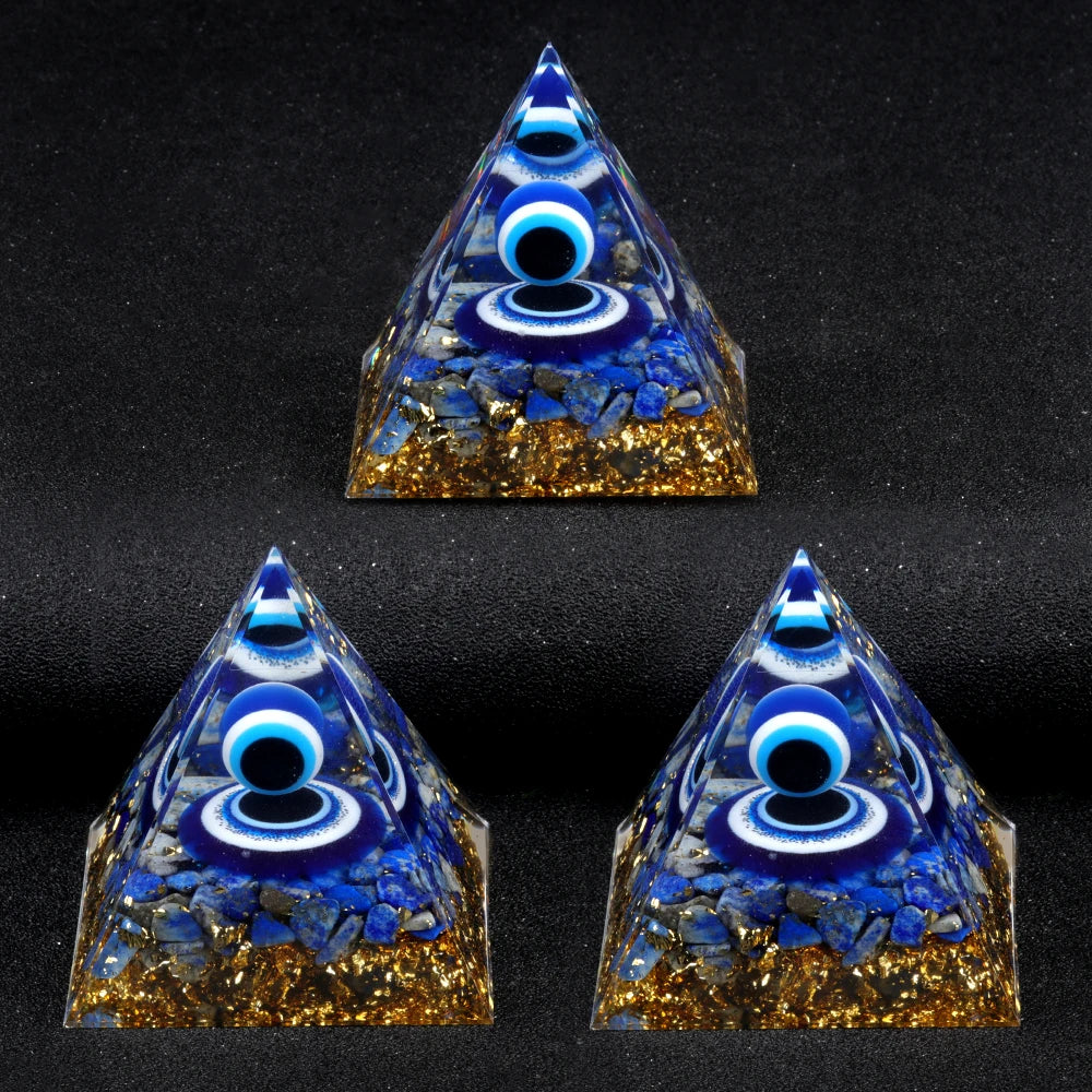 Blue Evil Eyes Crystal Stone Pyramid Energy Generator Natural Lapis Peridot Reiki Chakra Meditation Tool Room Decoration Jewelry