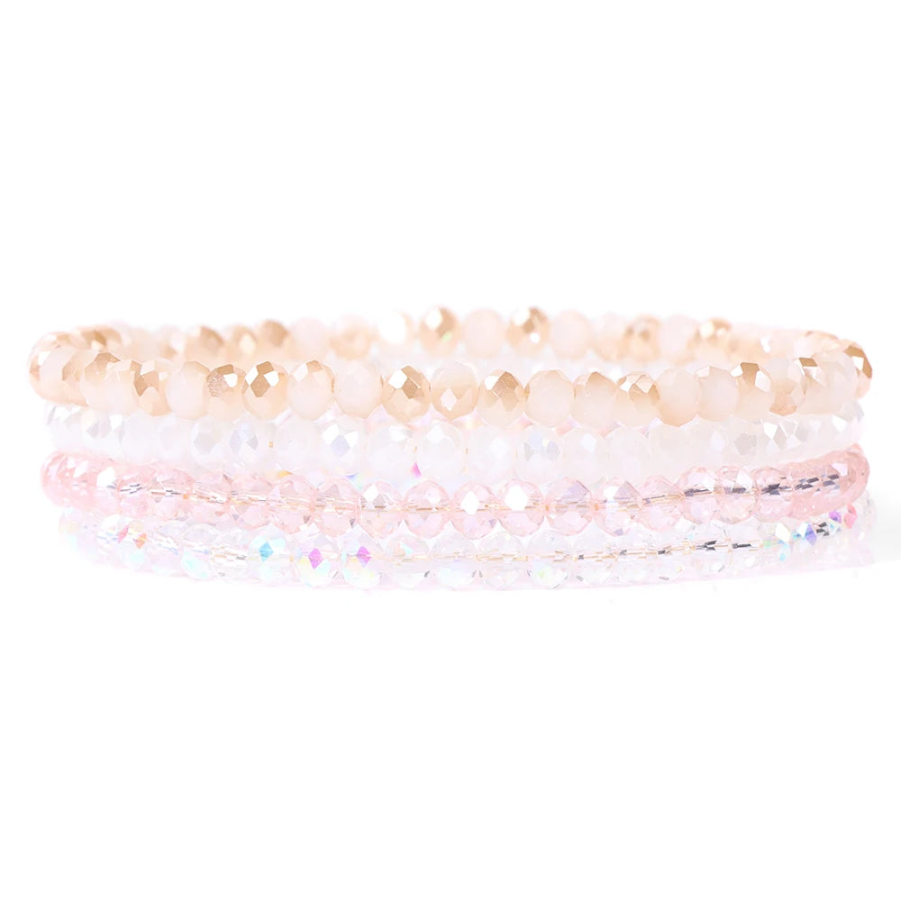 4Pcs/Set Shinning Crystal Beads Elastic Bracelet Bohemian Faceted Colorful Crystal Glass Beaded Bracelet Bangles Set for Women