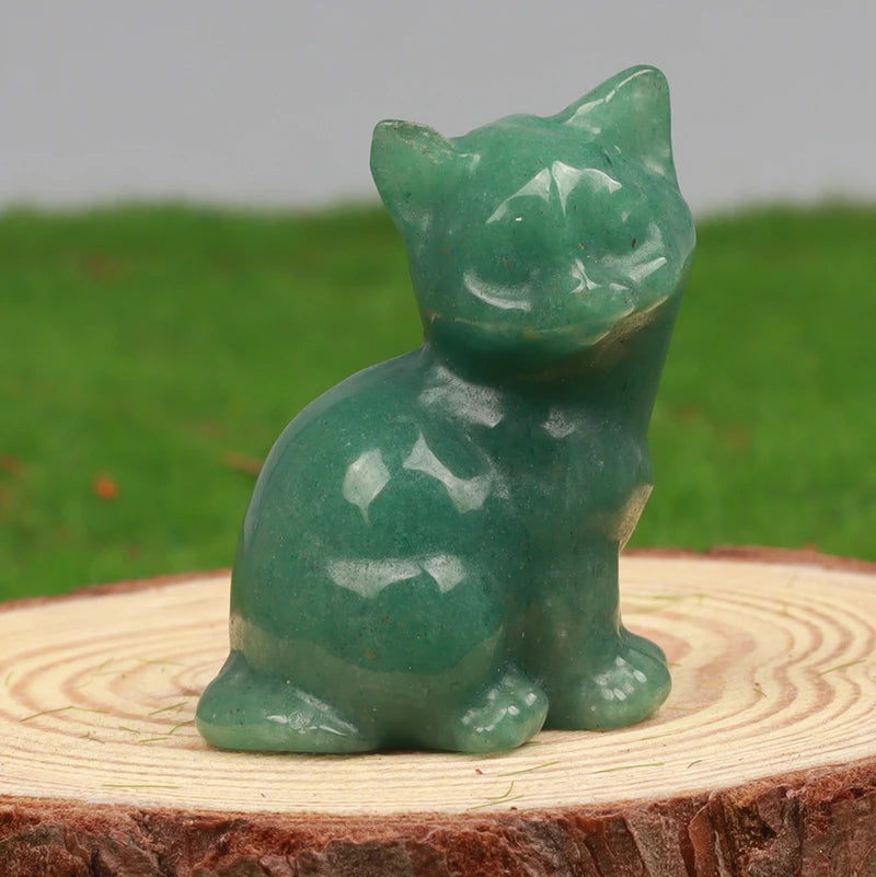 Hand Carved Crystal Cat Animal Figurine, Natural Stone, Amethyst, Mini Animal Kitty Statue, Craft Chakra Meditation Decor