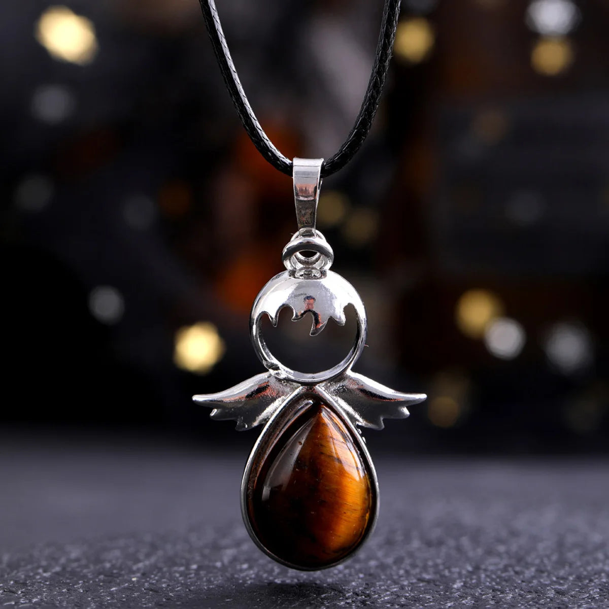 1Pc Fairy Tale Angel Wings Crystal Water Drop Pendant Necklace Healing Natural Crystal Stone Pendant Necklace Jewelry