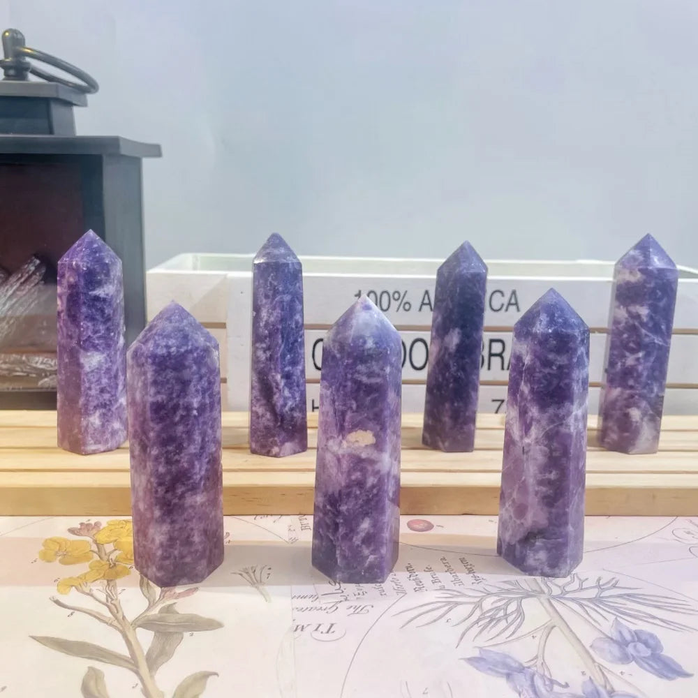 1Pc Natural High Quality Lepidolite Tower Crystal Stone Wand Spiritual Healing Stone for Meditation Desk Decoration Holiday Gift