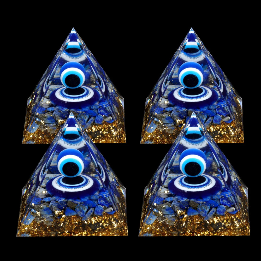 Blue Evil Eyes Crystal Stone Pyramid Energy Generator Natural Lapis Peridot Reiki Chakra Meditation Tool Room Decoration Jewelry
