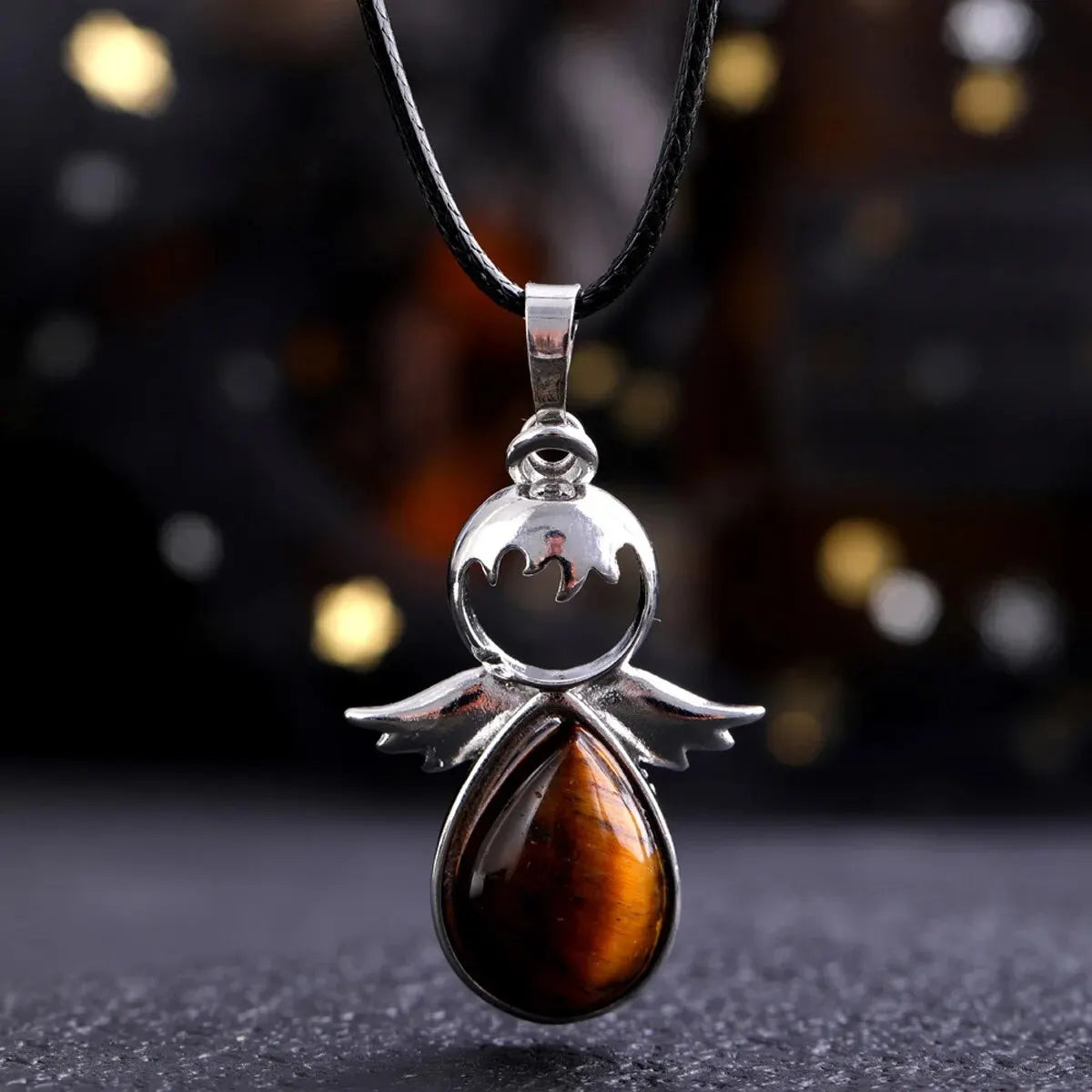 1Pc Fairy Tale Angel Wings Crystal Water Drop Pendant Necklace Healing Natural Crystal Stone Pendant Necklace Jewelry