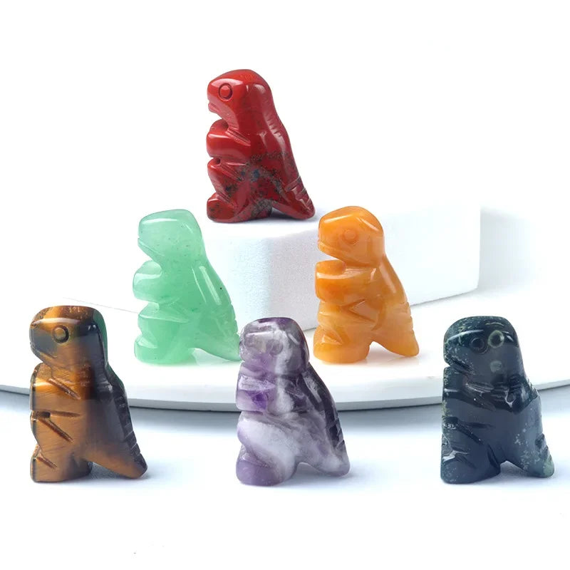 Mini Size Natural Chakra Semi-Precious Stone Dinosaur Home Decor Quartz Amethyst Crystal Reiki Healing Animal Figurine Ornaments