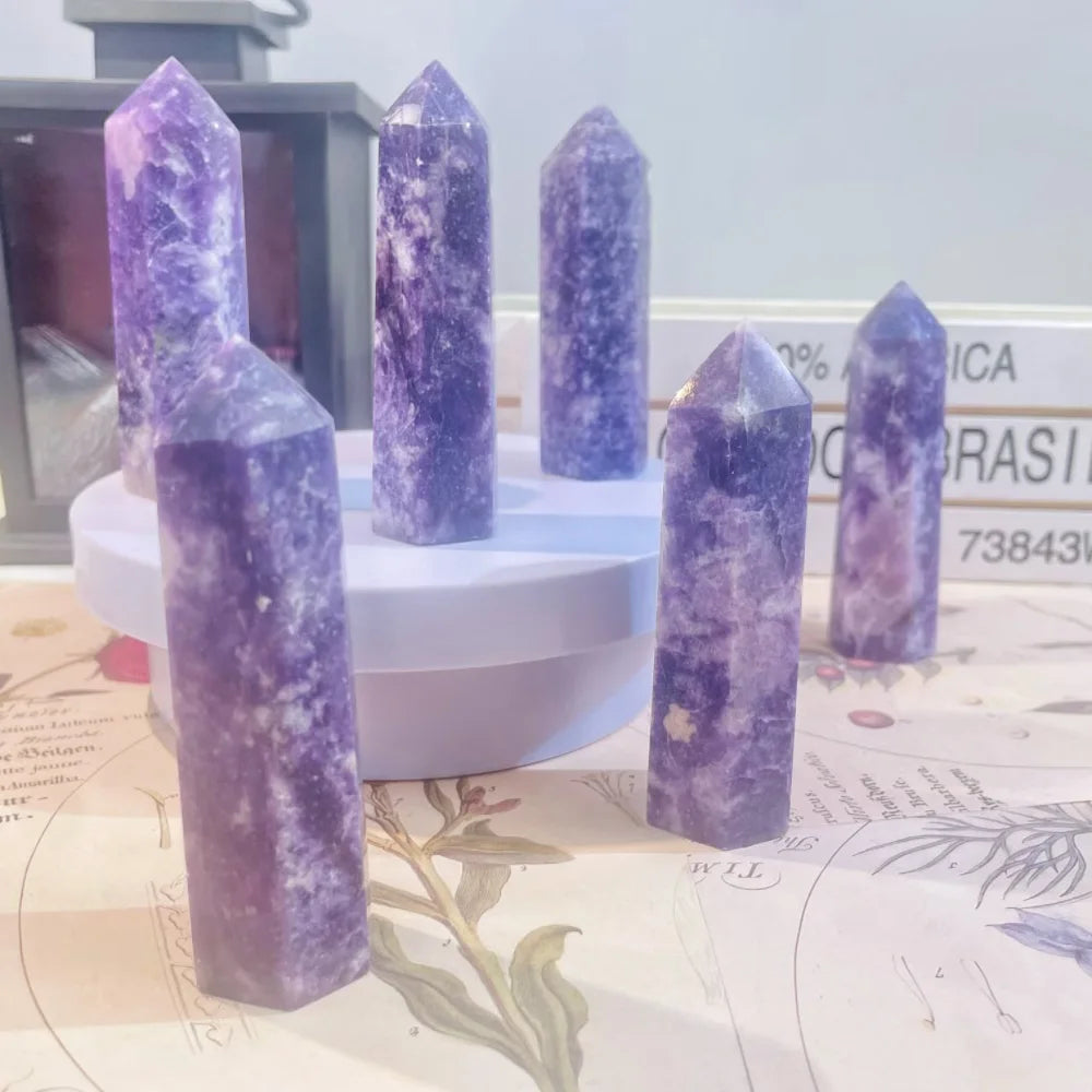 1Pc Natural High Quality Lepidolite Tower Crystal Stone Wand Spiritual Healing Stone for Meditation Desk Decoration Holiday Gift