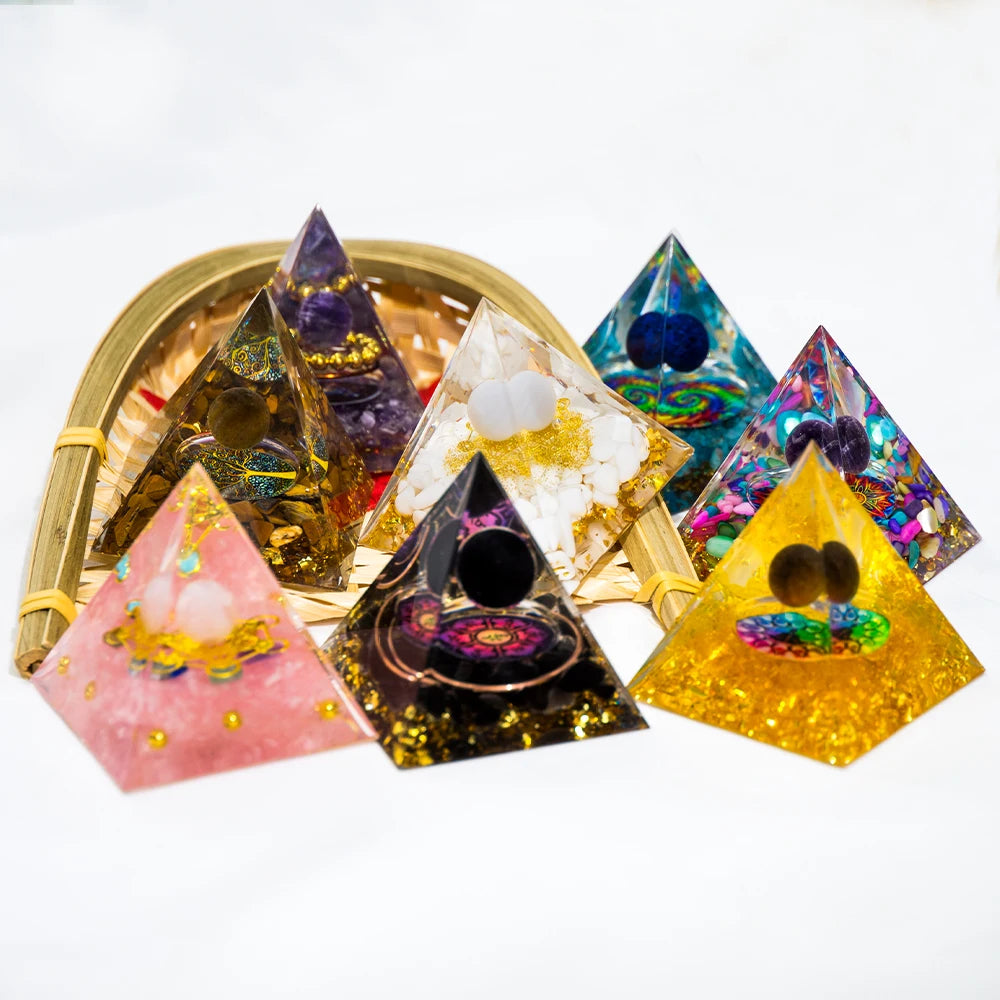 5Cm/2Inch Orgone Pyramid the Zodiac Pyramid Chakra Energy Healing Crystal Pyramid for Health Lucky Success Home Decor Gift