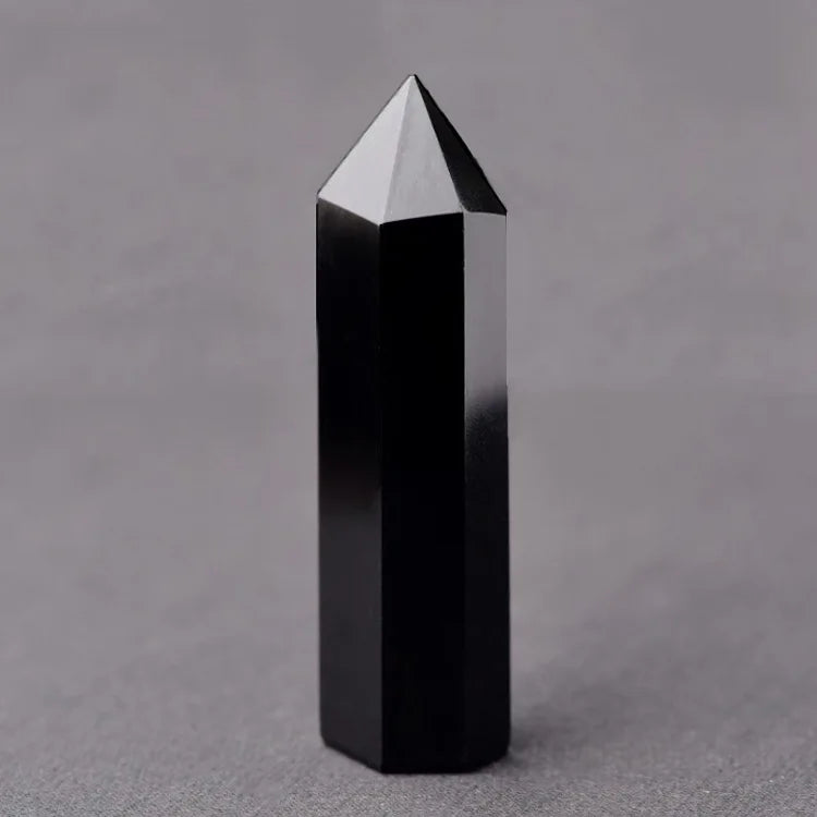 15Cm Natural Obsidian Single Pointed Hexagonal Prism Crystal Point Wand Tower Pillar Home Decoration Gift Stones Crafts Ornament