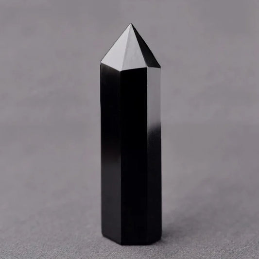 15Cm Natural Obsidian Single Pointed Hexagonal Prism Crystal Point Wand Tower Pillar Home Decoration Gift Stones Crafts Ornament