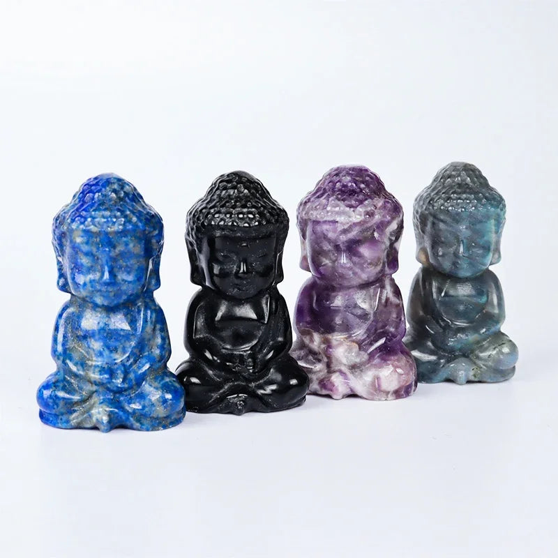 Hand-Carved Bady Buddha Mini Figurine Stone Rose Quartz Crystal Craft Gemstone Statue Healing Feng Shui Religion Home Ornament