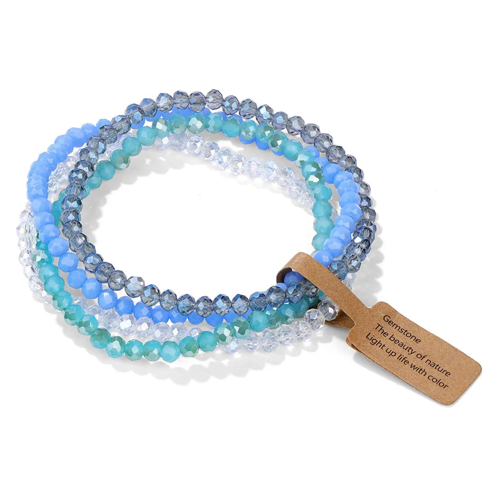 4Pcs/Set Shinning Crystal Beads Elastic Bracelet Bohemian Faceted Colorful Crystal Glass Beaded Bracelet Bangles Set for Women