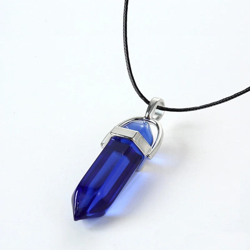 2025 Hexagonal Column Quartz Necklaces Turquoises Pink Crystal Pendent Necklace for Women Chain Natural Stone Choker Jewelry