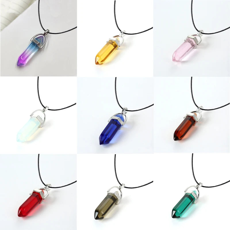 2025 Hexagonal Column Quartz Necklaces Turquoises Pink Crystal Pendent Necklace for Women Chain Natural Stone Choker Jewelry