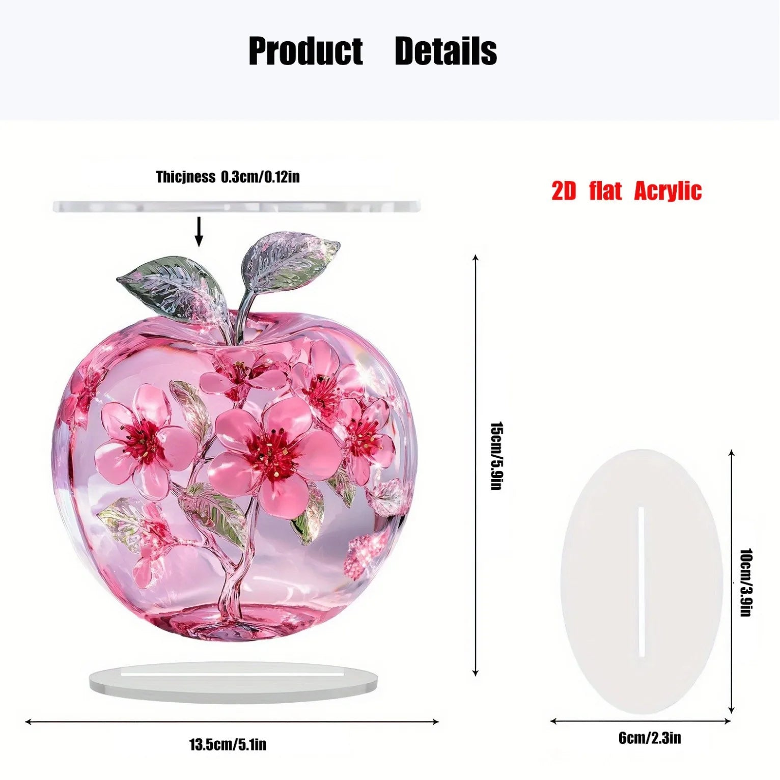 2D Crystal Apple Figurine Paperweight, Clear Apple Collectible Figurines Crafts, Home Office Handmade Statue Ornament Decoration
