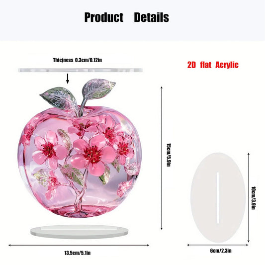 2D Crystal Apple Figurine Paperweight, Clear Apple Collectible Figurines Crafts, Home Office Handmade Statue Ornament Decoration