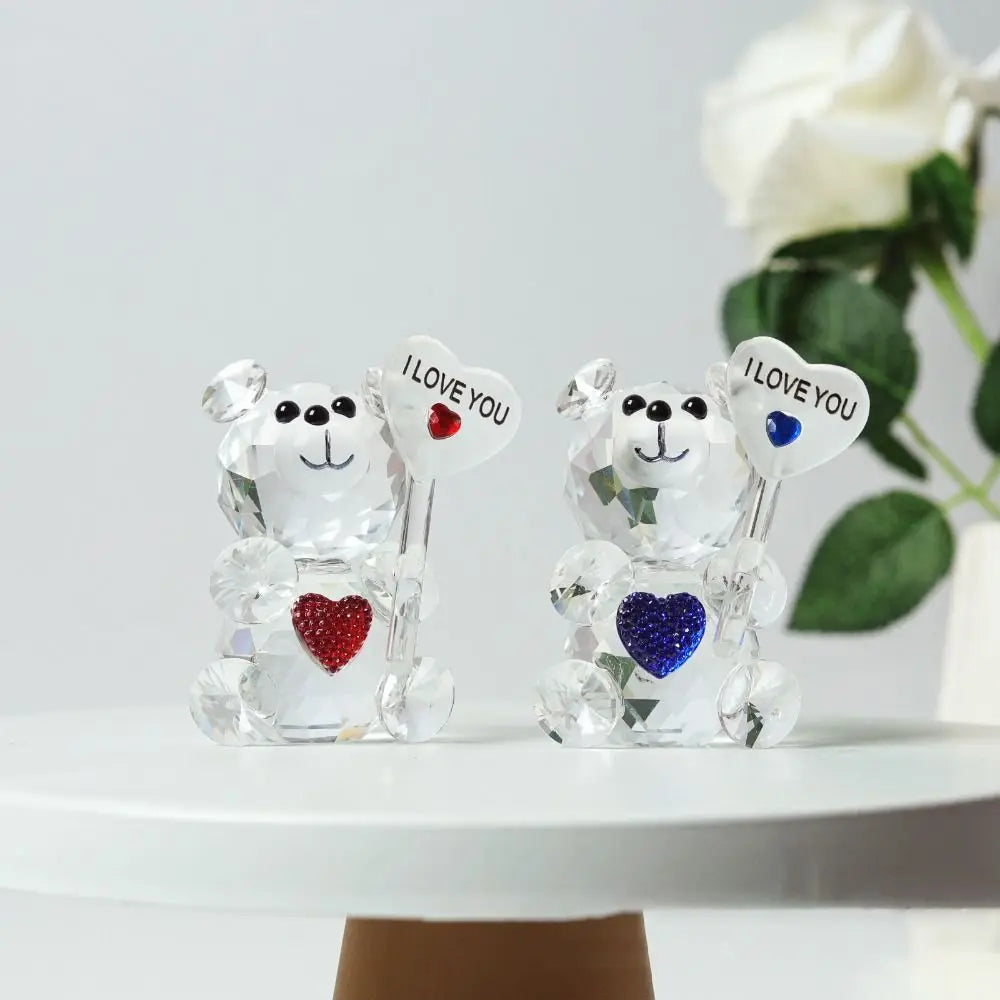 I Love You Sign Crystal Bear Figurine Creative Romantic Little Bear Statue Home Decor Cute Desktop Ornament Living Room