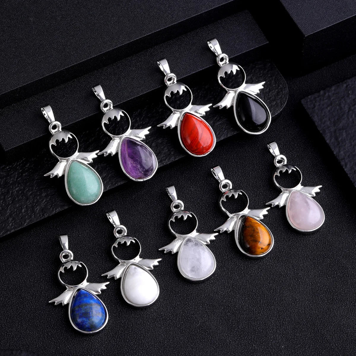 1Pc Fairy Tale Angel Wings Crystal Water Drop Pendant Necklace Healing Natural Crystal Stone Pendant Necklace Jewelry