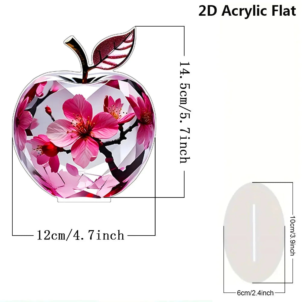 2D Crystal Apple Figurine Paperweight, Clear Apple Collectible Figurines Crafts, Home Office Handmade Statue Ornament Decoration