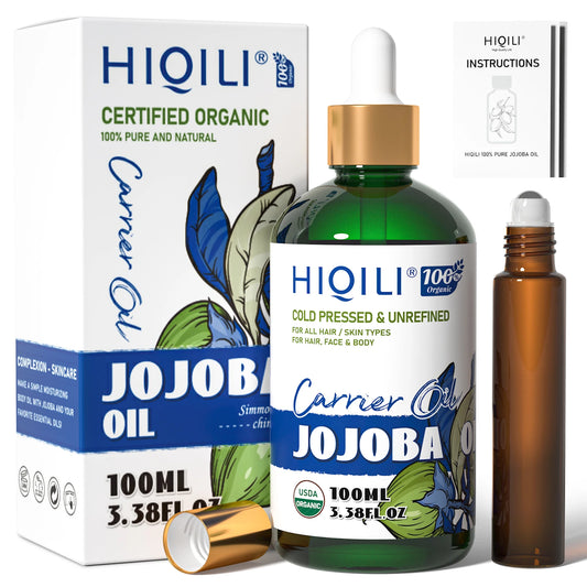 Pure Jojoba Carrier Oil,100Ml Cold Pressed Unrefined Essential Oils for Mixing, Hair Care, Face, Nails, Massage