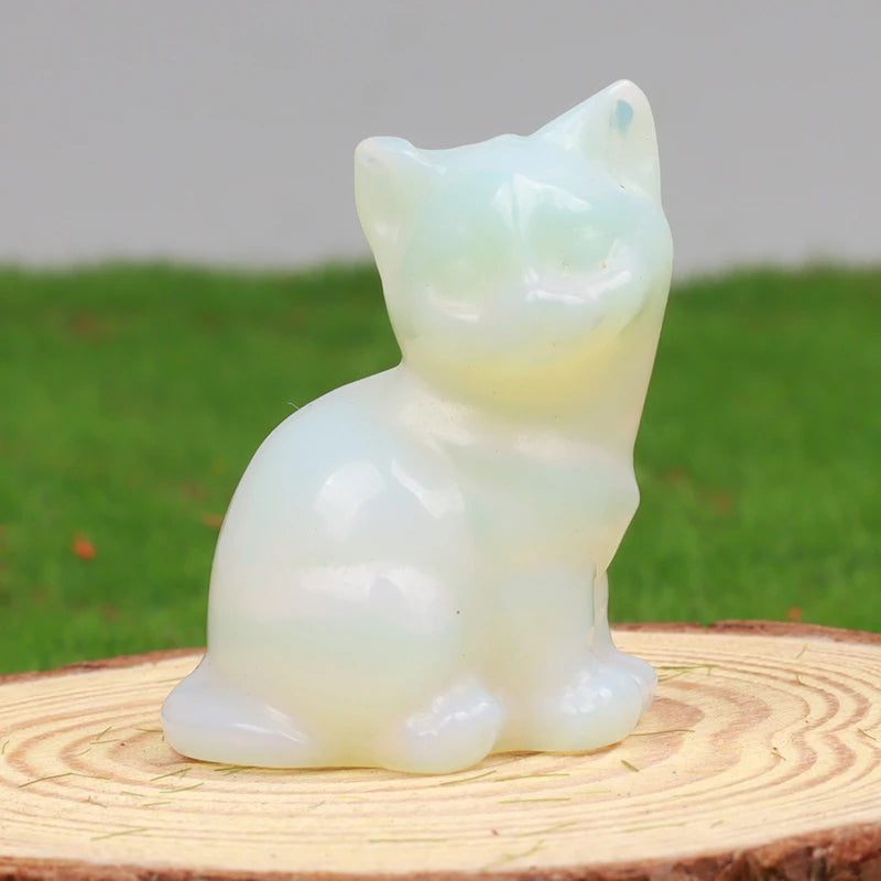 Hand Carved Crystal Cat Animal Figurine, Natural Stone, Amethyst, Mini Animal Kitty Statue, Craft Chakra Meditation Decor