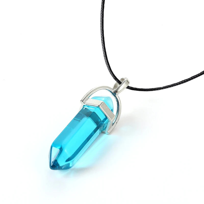 2025 Hexagonal Column Quartz Necklaces Turquoises Pink Crystal Pendent Necklace for Women Chain Natural Stone Choker Jewelry