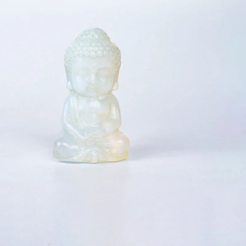 Hand-Carved Bady Buddha Mini Figurine Stone Rose Quartz Crystal Craft Gemstone Statue Healing Feng Shui Religion Home Ornament