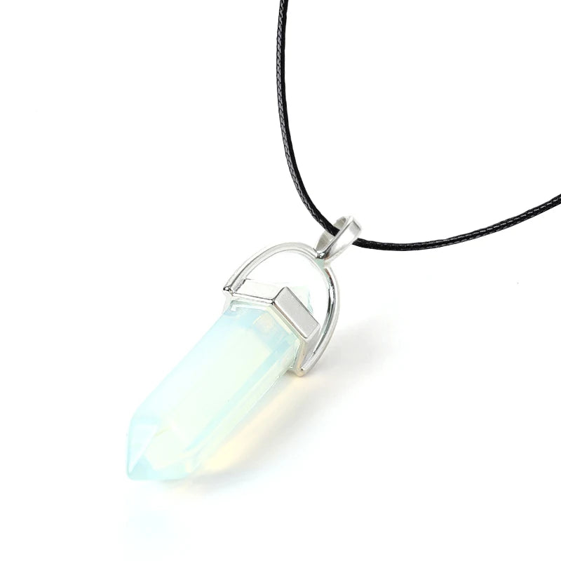 2025 Hexagonal Column Quartz Necklaces Turquoises Pink Crystal Pendent Necklace for Women Chain Natural Stone Choker Jewelry