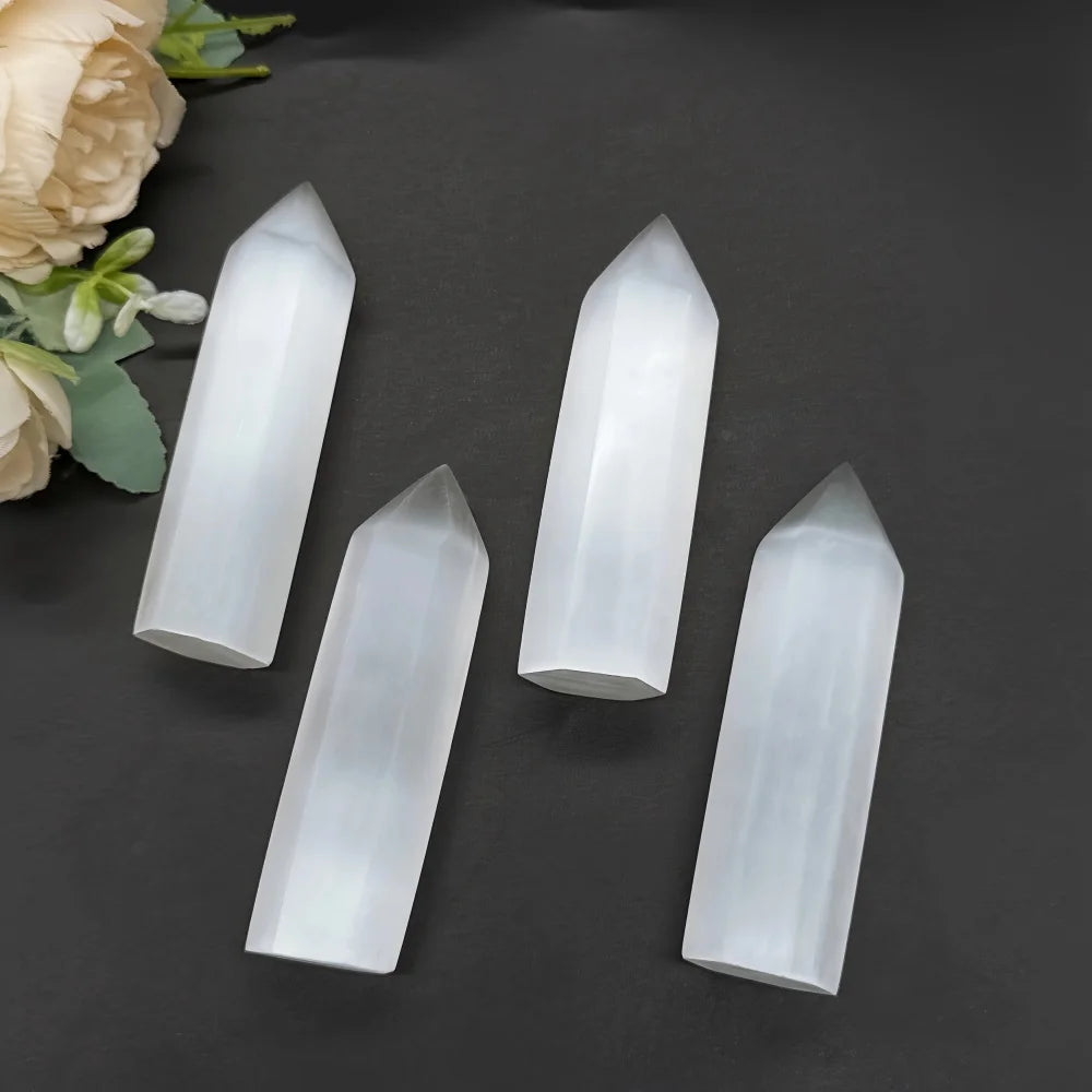 Natural Selenite Tower Crystal Quartz Point Reiki Healing Hexagonal Prisms Obelisk Wand Chakra Gemstones Gypsum Room Decoration
