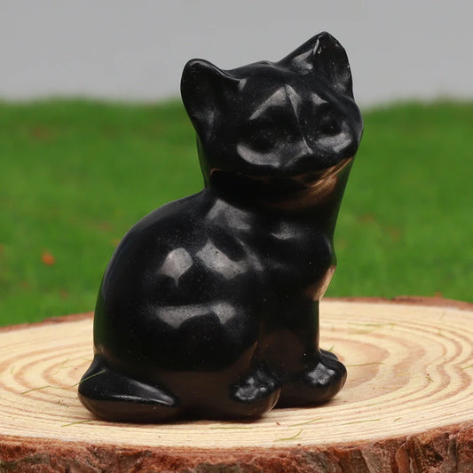 Hand Carved Crystal Cat Animal Figurine, Natural Stone, Amethyst, Mini Animal Kitty Statue, Craft Chakra Meditation Decor