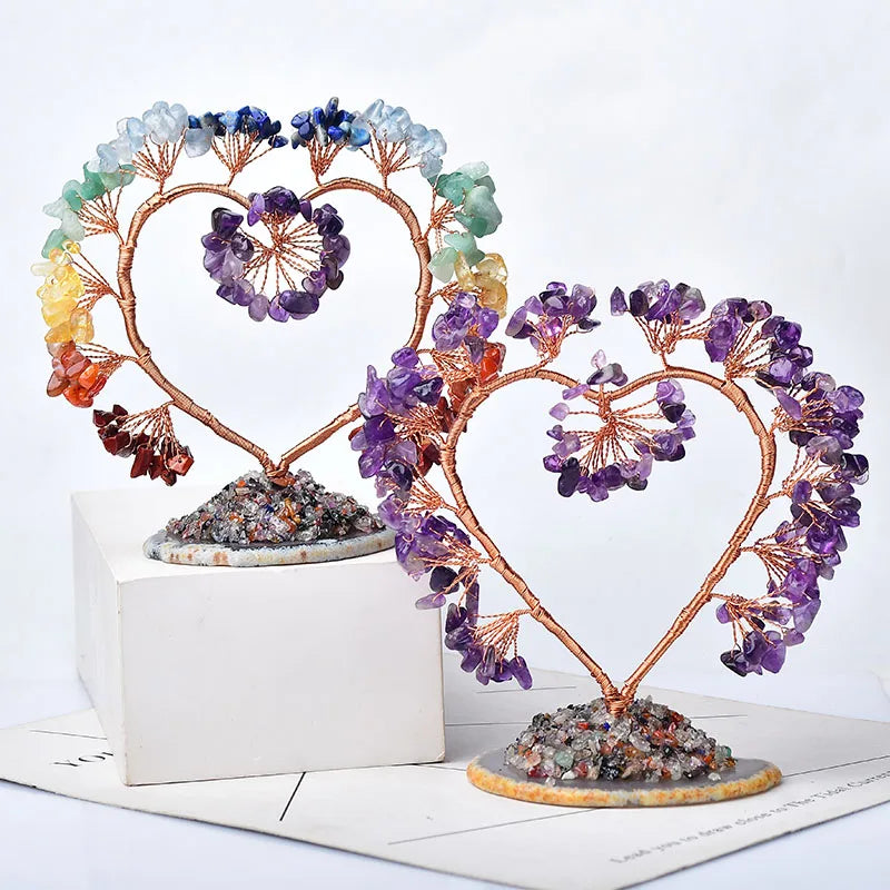Natural Crystal Amethyst Lucky Tree Love Handmade Gemstone Decoration Agate Slices Stone Mineral Ornaments Office Decor Gift