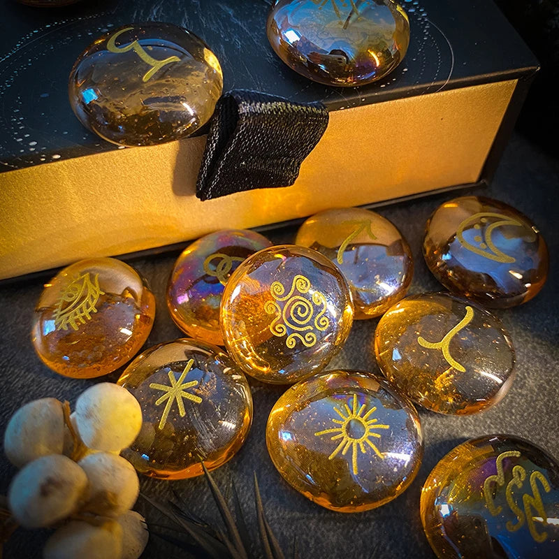 Runes Set 13 Pcs Rune Stones Witches Runes Kit Multifunctional Handicrafts Tools Portable Witch Supplies for Altar Divination