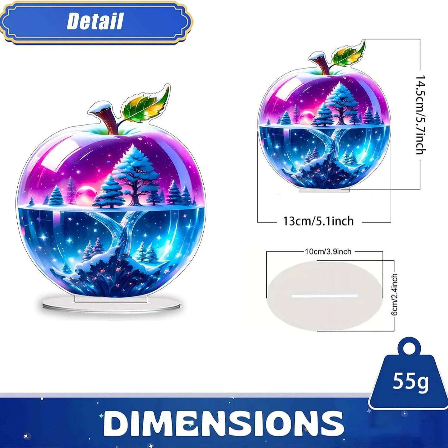 2D Crystal Apple Figurine Paperweight, Clear Apple Collectible Figurines Crafts, Home Office Handmade Statue Ornament Decoration