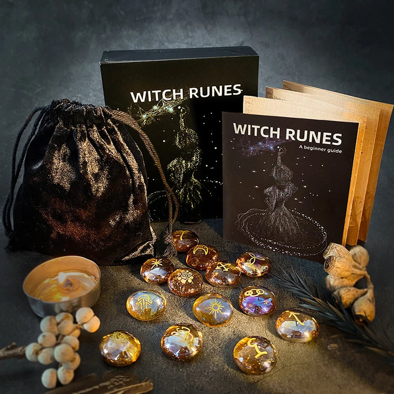 Runes Set 13 Pcs Rune Stones Witches Runes Kit Multifunctional Handicrafts Tools Portable Witch Supplies for Altar Divination